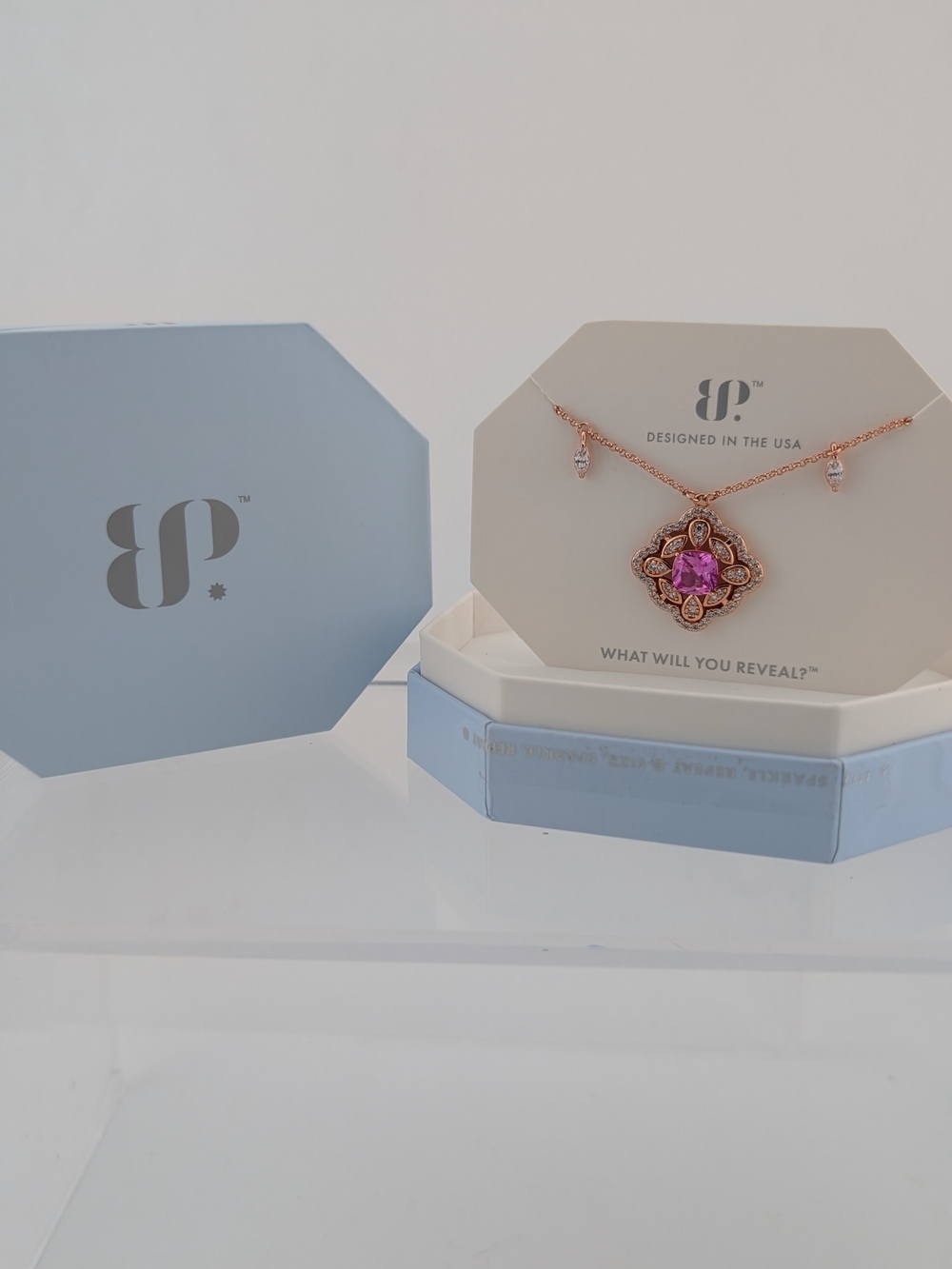 Rose Gold Necklace with Pink Gemstone Pendant
